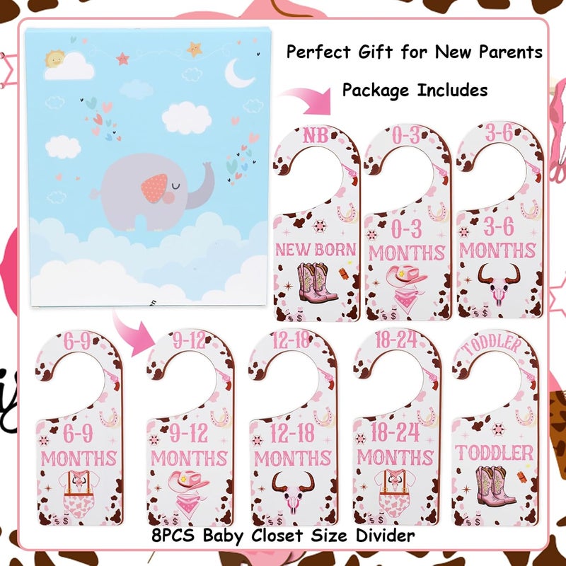CORNER LACE Baby Closet Dividers 8PCS, Western Cowgirl/Wild West Rodeo Themed Wooden Double-Sided Clothes Size Hanger Organizer from Newborn to Toddler for Nursery Decor Baby Shower Birthday Gift Pink - Image 5